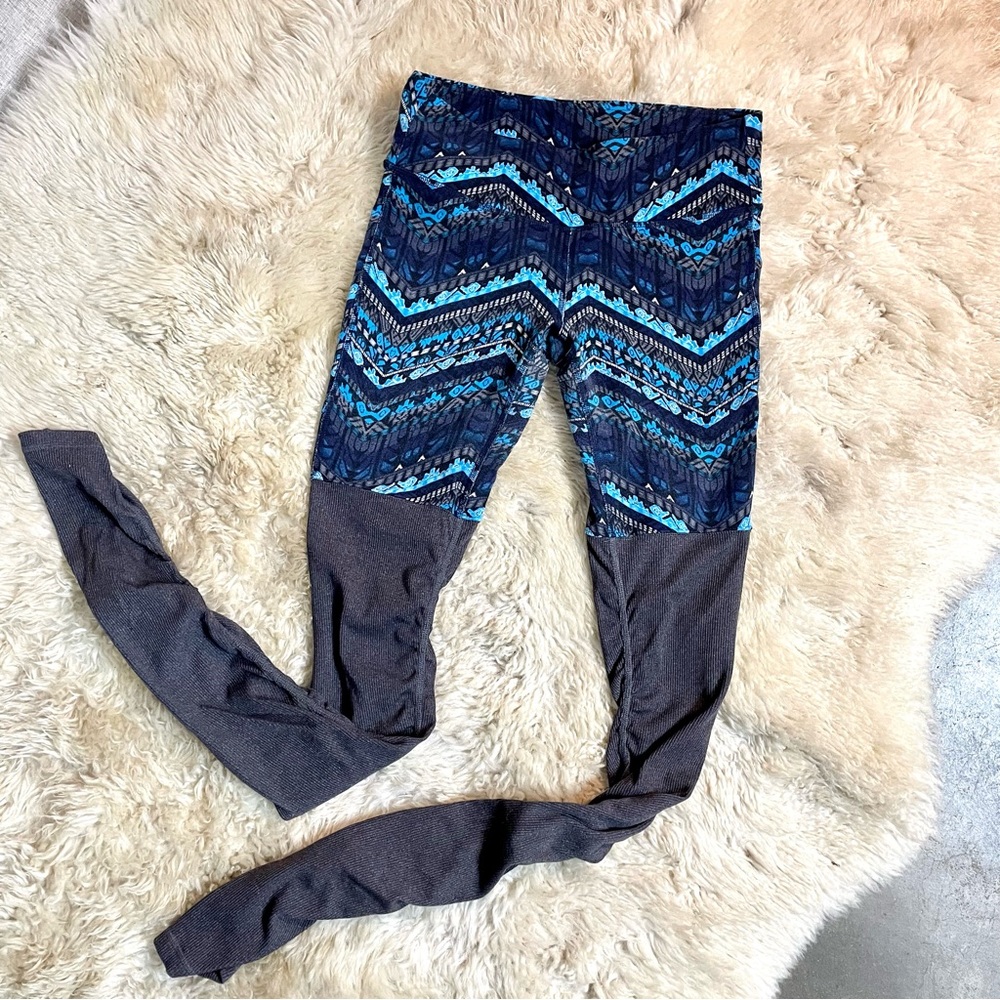 ALO Yoga Mid-Rise Goddess Ribbed Leggings Blue and Gray Size Medium